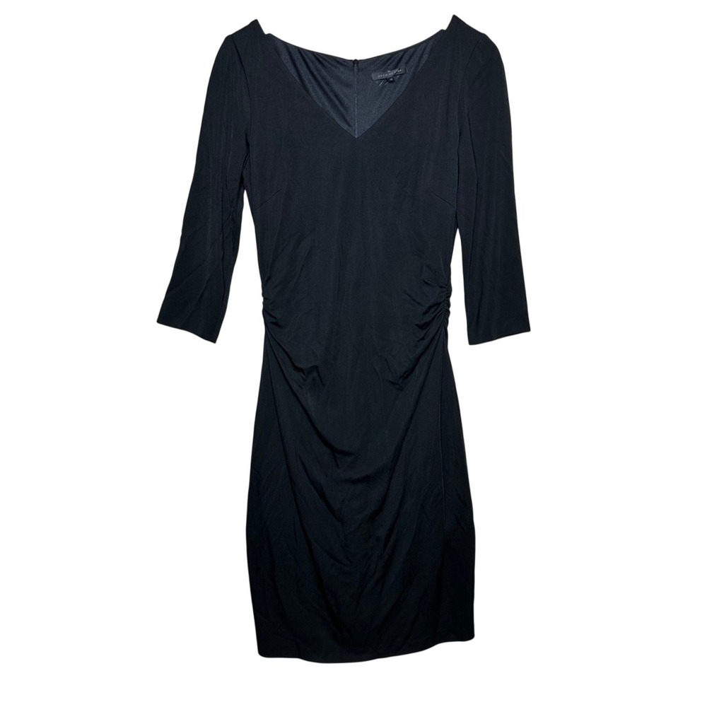 David Meister Ruched Sheath 3/4 Sleeve Cocktail Dress size 12 Black